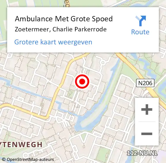 Locatie op kaart van de 112 melding: Ambulance Met Grote Spoed Naar Zoetermeer, Charlie Parkerrode op 20 februari 2018 08:08