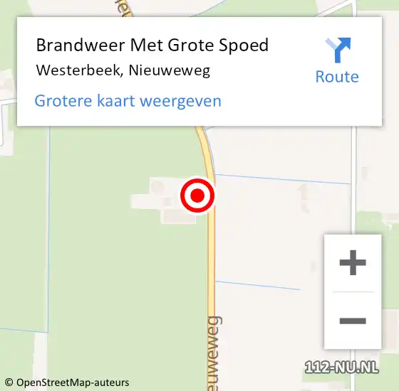 Locatie op kaart van de 112 melding: Brandweer Met Grote Spoed Naar Westerbeek, Nieuweweg op 20 februari 2018 08:16