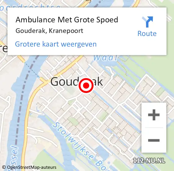 Locatie op kaart van de 112 melding: Ambulance Met Grote Spoed Naar Gouderak, Kranepoort op 20 februari 2018 08:40