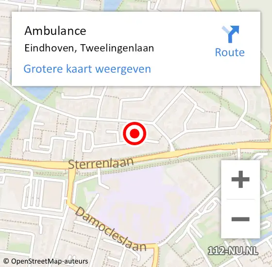 Locatie op kaart van de 112 melding: Ambulance Eindhoven, Tweelingenlaan op 20 februari 2018 08:57