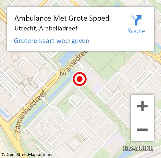 Locatie op kaart van de 112 melding: Ambulance Met Grote Spoed Naar Utrecht, Arabelladreef op 20 februari 2018 08:57