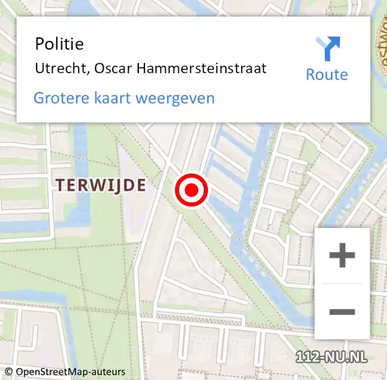 Locatie op kaart van de 112 melding: Politie Utrecht, Oscar Hammersteinstraat op 20 februari 2018 09:02