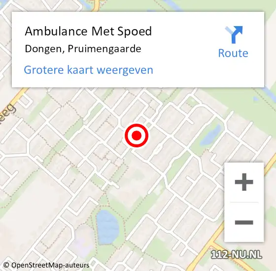 Locatie op kaart van de 112 melding: Ambulance Met Spoed Naar Dongen, Pruimengaarde op 20 februari 2018 09:21