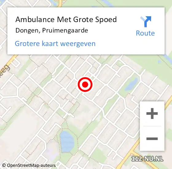 Locatie op kaart van de 112 melding: Ambulance Met Grote Spoed Naar Dongen, Pruimengaarde op 20 februari 2018 09:25