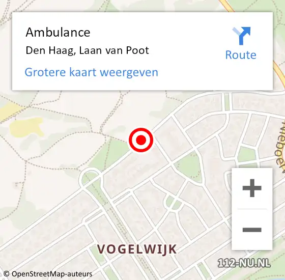 Locatie op kaart van de 112 melding: Ambulance Den Haag, Laan van Poot op 20 februari 2018 09:53