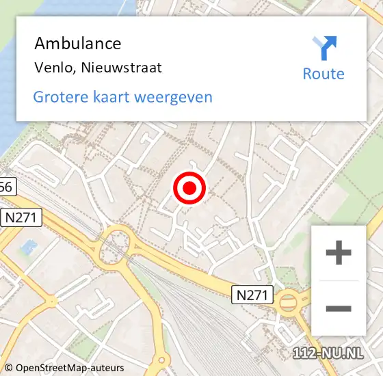 Locatie op kaart van de 112 melding: Ambulance Venlo, Nieuwstraat op 20 februari 2018 10:07