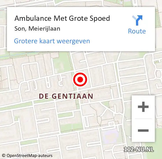 Locatie op kaart van de 112 melding: Ambulance Met Grote Spoed Naar Son, Meierijlaan op 20 februari 2018 10:11