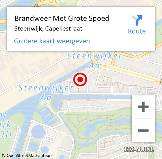 Locatie op kaart van de 112 melding: Brandweer Met Grote Spoed Naar Steenwijk, Capellestraat op 20 februari 2018 10:34