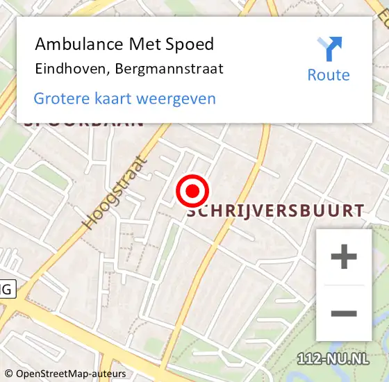 Locatie op kaart van de 112 melding: Ambulance Met Spoed Naar Eindhoven, Bergmannstraat op 20 februari 2018 10:39