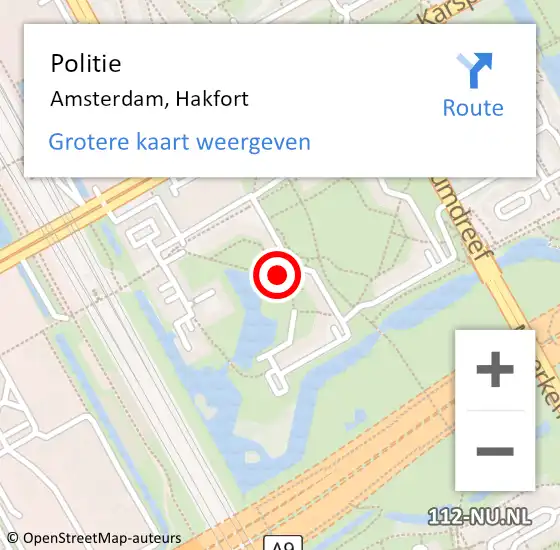 Locatie op kaart van de 112 melding: Politie Amsterdam, Hakfort op 20 februari 2018 12:35