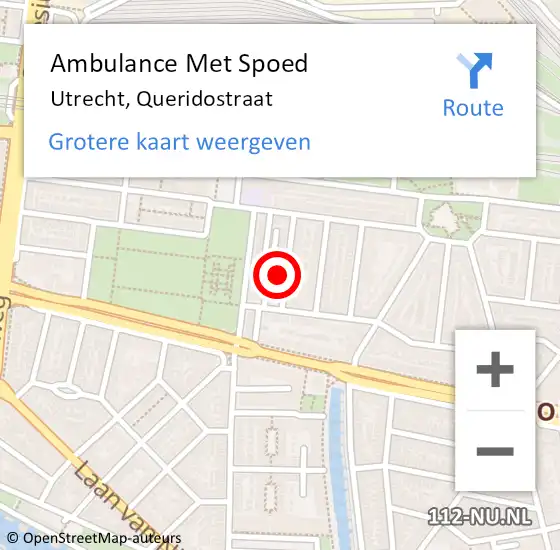 Locatie op kaart van de 112 melding: Ambulance Met Spoed Naar Utrecht, Queridostraat op 20 februari 2018 13:27