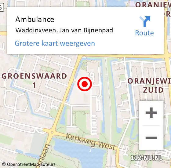 Locatie op kaart van de 112 melding: Ambulance Waddinxveen, Jan van Bijnenpad op 20 februari 2018 13:37