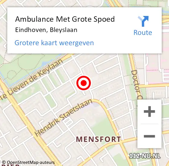 Locatie op kaart van de 112 melding: Ambulance Met Grote Spoed Naar Eindhoven, Bleyslaan op 20 februari 2018 14:54