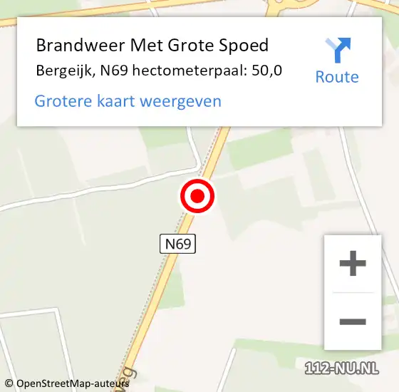 Locatie op kaart van de 112 melding: Brandweer Met Grote Spoed Naar Bergeijk, N69 hectometerpaal: 50,0 op 20 februari 2018 14:56