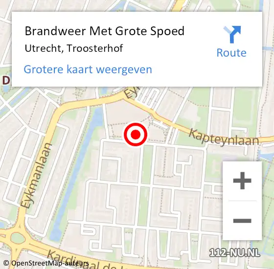 Locatie op kaart van de 112 melding: Brandweer Met Grote Spoed Naar Utrecht, Troosterhof op 20 februari 2018 15:27