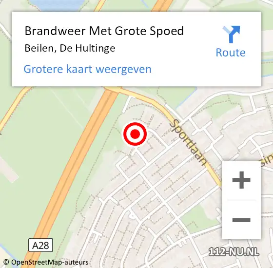 Locatie op kaart van de 112 melding: Brandweer Met Grote Spoed Naar Beilen, De Hultinge op 20 februari 2018 15:36