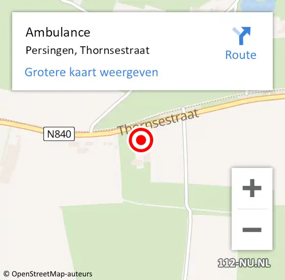 Locatie op kaart van de 112 melding: Ambulance Persingen, Thornsestraat op 20 februari 2018 16:31