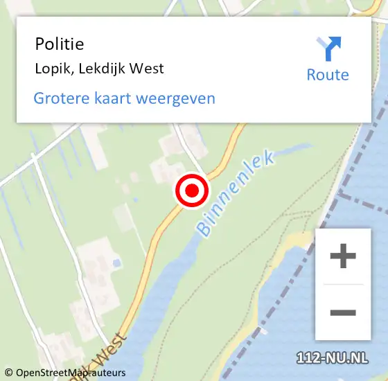 Locatie op kaart van de 112 melding: Politie Lopik, Lekdijk West op 20 februari 2018 17:00