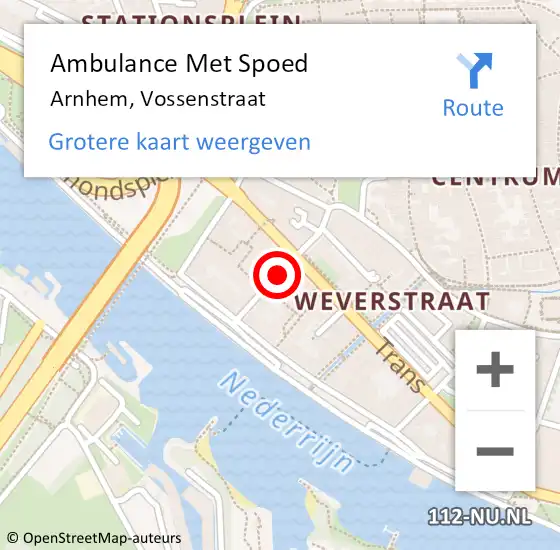Locatie op kaart van de 112 melding: Ambulance Met Spoed Naar Arnhem, Vossenstraat op 20 februari 2018 17:18