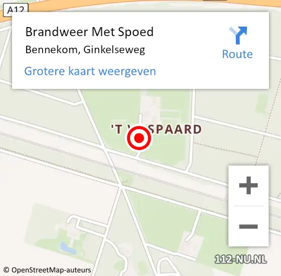 Locatie op kaart van de 112 melding: Brandweer Met Spoed Naar Bennekom, Ginkelseweg op 20 februari 2018 18:25