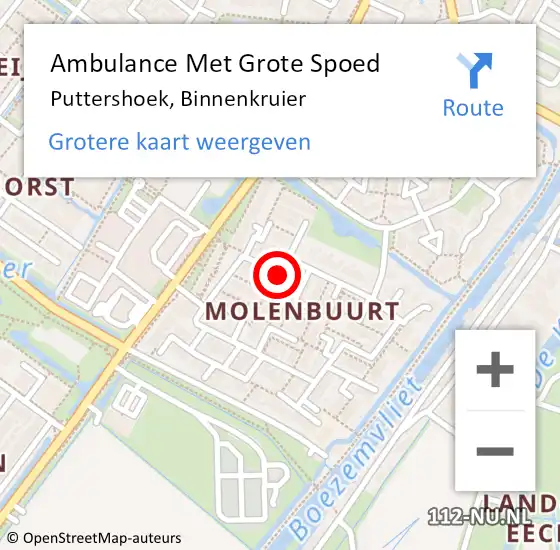Locatie op kaart van de 112 melding: Ambulance Met Grote Spoed Naar Puttershoek, Binnenkruier op 20 februari 2018 18:38