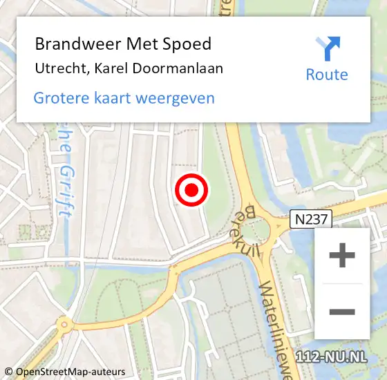 Locatie op kaart van de 112 melding: Brandweer Met Spoed Naar Utrecht, Karel Doormanlaan op 20 februari 2018 18:50