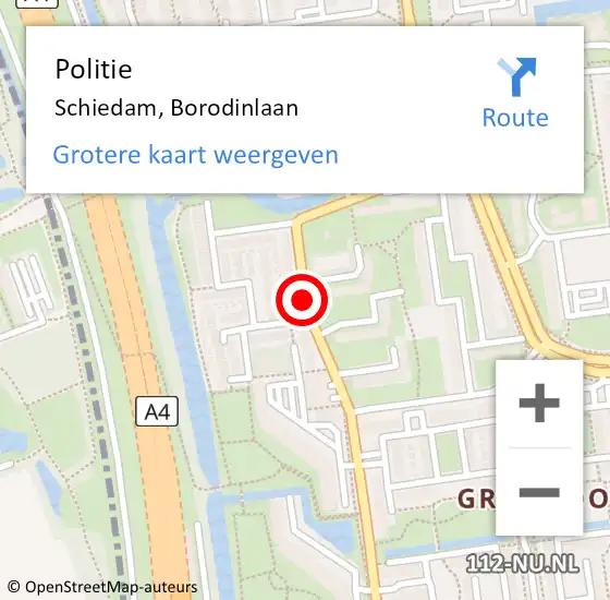 Locatie op kaart van de 112 melding: Politie Schiedam, Borodinlaan op 20 februari 2018 20:15