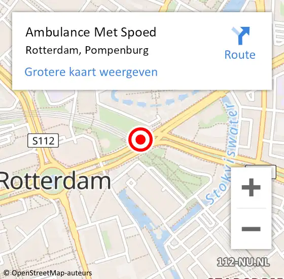 Locatie op kaart van de 112 melding: Ambulance Met Spoed Naar Rotterdam, Pompenburg op 20 februari 2018 20:29