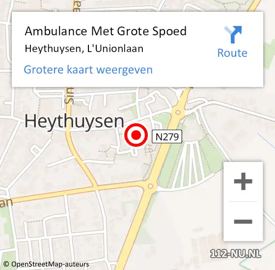 Locatie op kaart van de 112 melding: Ambulance Met Grote Spoed Naar Heythuysen, L'Unionlaan op 20 februari 2018 20:30