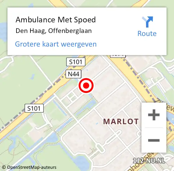 Locatie op kaart van de 112 melding: Ambulance Met Spoed Naar Den Haag, Offenberglaan op 20 februari 2018 20:31