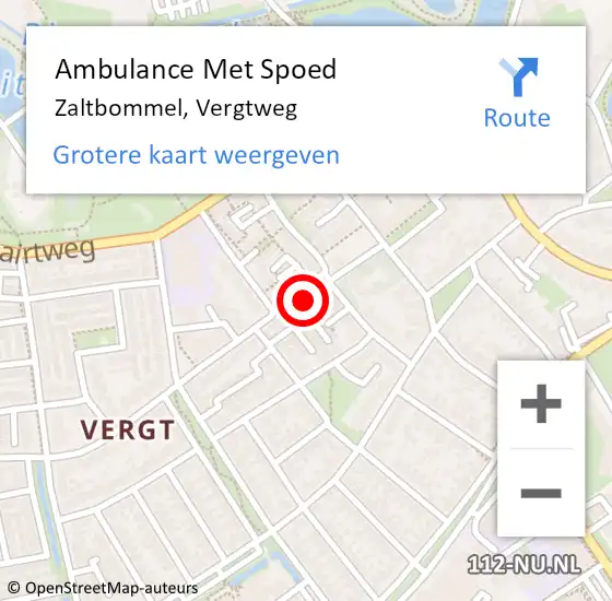 Locatie op kaart van de 112 melding: Ambulance Met Spoed Naar Zaltbommel, Vergtweg op 20 februari 2018 20:33