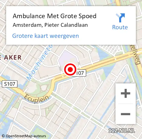Locatie op kaart van de 112 melding: Ambulance Met Grote Spoed Naar Amsterdam, Pieter Calandlaan op 20 februari 2018 20:35