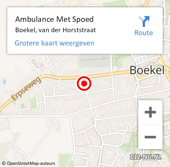 Locatie op kaart van de 112 melding: Ambulance Met Spoed Naar Boekel, van der Horststraat op 20 februari 2018 20:57