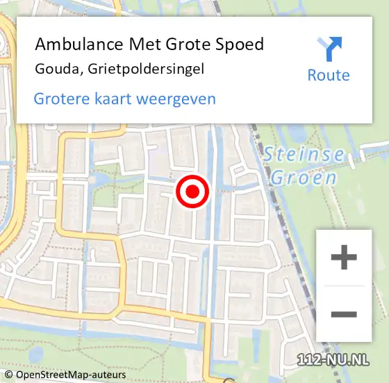 Locatie op kaart van de 112 melding: Ambulance Met Grote Spoed Naar Gouda, Grietpoldersingel op 20 februari 2018 22:07