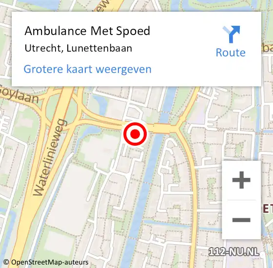 Locatie op kaart van de 112 melding: Ambulance Met Spoed Naar Utrecht, Lunettenbaan op 20 februari 2018 22:34
