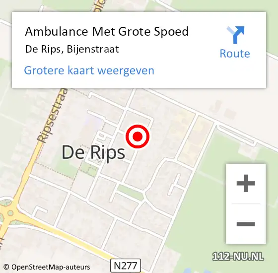 Locatie op kaart van de 112 melding: Ambulance Met Grote Spoed Naar De Rips, Bijenstraat op 20 februari 2018 22:48