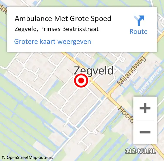 Locatie op kaart van de 112 melding: Ambulance Met Grote Spoed Naar Zegveld, Prinses Beatrixstraat op 21 februari 2018 00:58