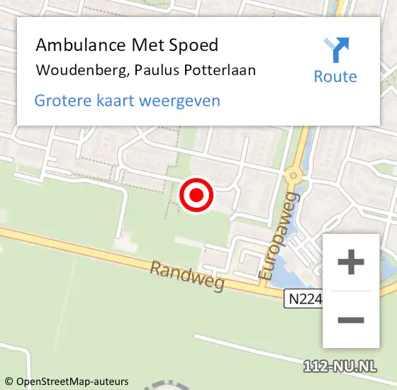 Locatie op kaart van de 112 melding: Ambulance Met Spoed Naar Woudenberg, Paulus Potterlaan op 21 februari 2018 01:13