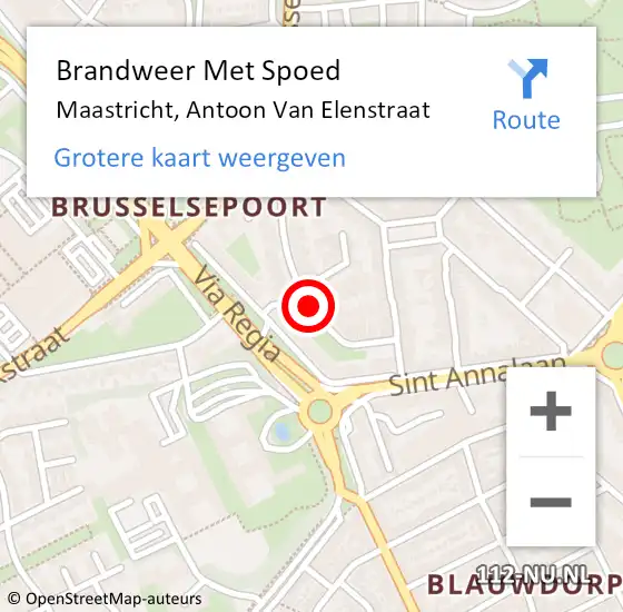 Locatie op kaart van de 112 melding: Brandweer Met Spoed Naar Maastricht, Antoon Van Elenstraat op 21 februari 2018 05:46