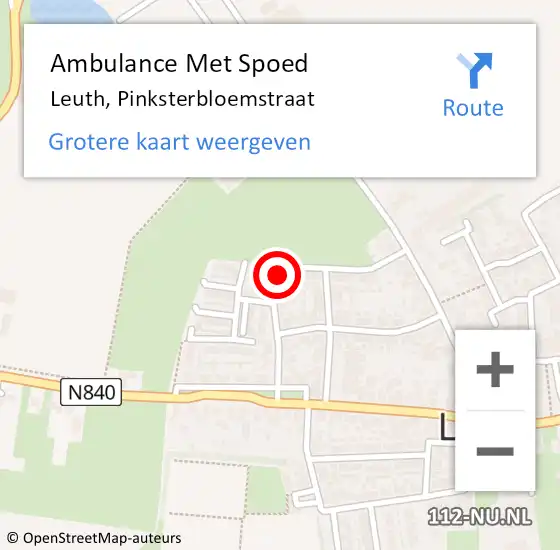 Locatie op kaart van de 112 melding: Ambulance Met Spoed Naar Leuth, Pinksterbloemstraat op 21 februari 2018 06:55