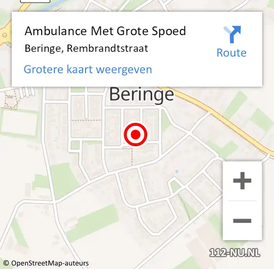 Locatie op kaart van de 112 melding: Ambulance Met Grote Spoed Naar Beringe, Rembrandtstraat op 17 februari 2014 00:06