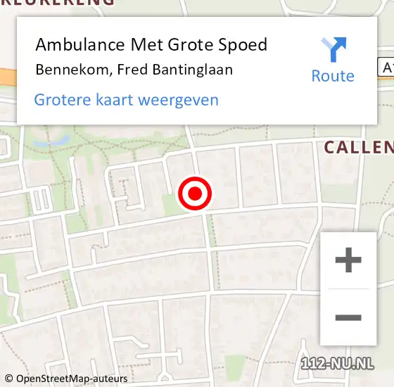 Locatie op kaart van de 112 melding: Ambulance Met Grote Spoed Naar Bennekom, Fred Bantinglaan op 21 februari 2018 09:23