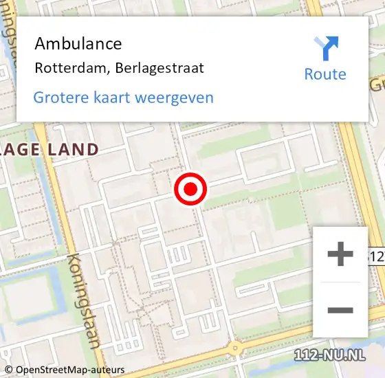Locatie op kaart van de 112 melding: Ambulance Rotterdam, Berlagestraat op 21 februari 2018 09:55