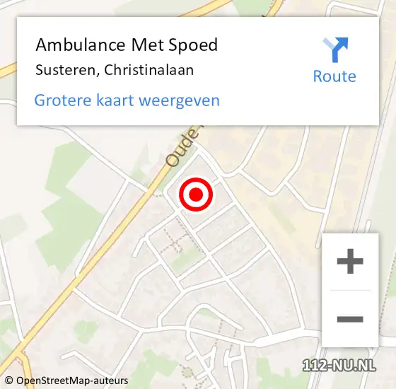 Locatie op kaart van de 112 melding: Ambulance Met Spoed Naar Susteren, Christinalaan op 21 februari 2018 10:25