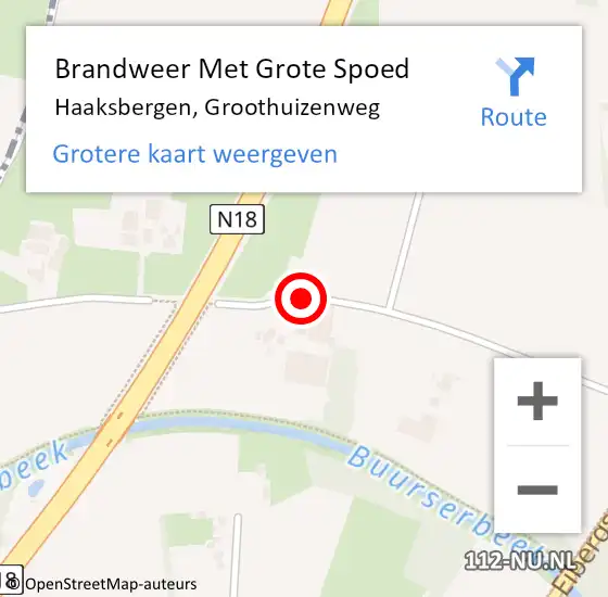 Locatie op kaart van de 112 melding: Brandweer Met Grote Spoed Naar Haaksbergen, Groothuizenweg op 21 februari 2018 10:41