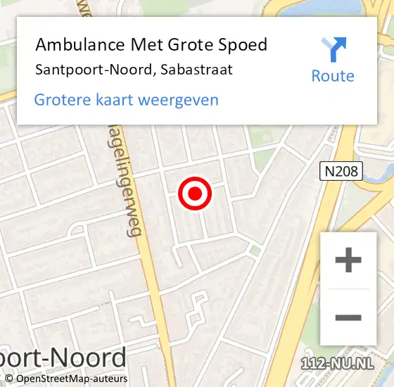 Locatie op kaart van de 112 melding: Ambulance Met Grote Spoed Naar Santpoort-Noord, Sabastraat op 21 februari 2018 11:09