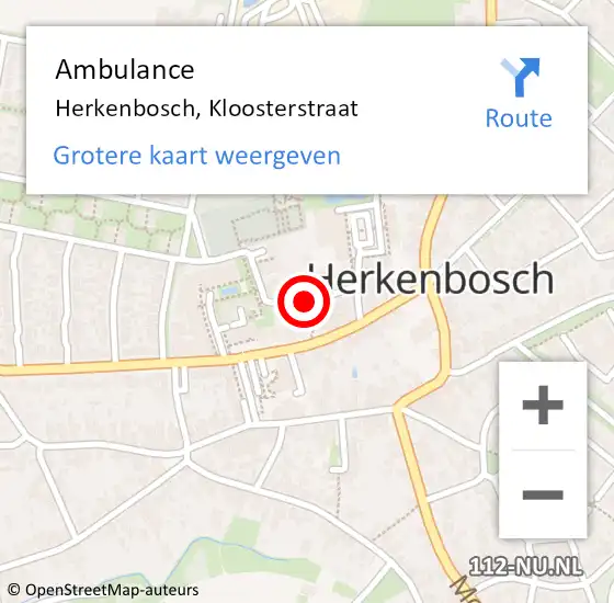 Locatie op kaart van de 112 melding: Ambulance Herkenbosch, Kloosterstraat op 21 februari 2018 11:14