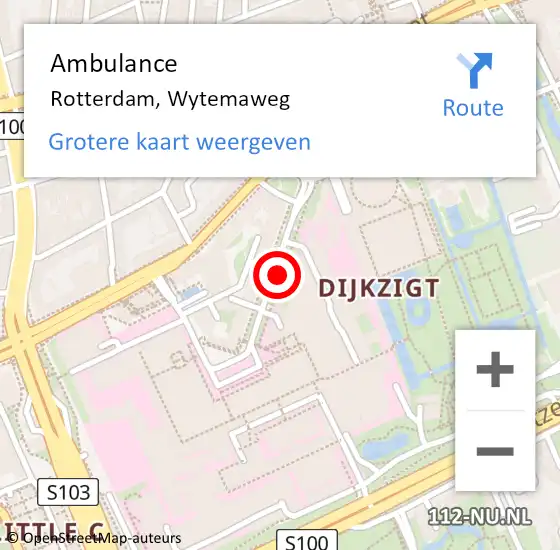 Locatie op kaart van de 112 melding: Ambulance Rotterdam, Wytemaweg op 21 februari 2018 11:38