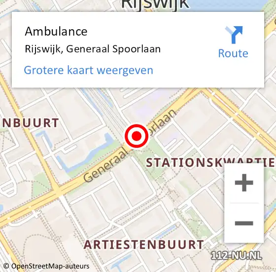 Locatie op kaart van de 112 melding: Ambulance Rijswijk, Generaal Spoorlaan op 21 februari 2018 12:32