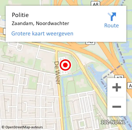 Locatie op kaart van de 112 melding: Politie Zaandam, Noordwachter op 21 februari 2018 12:41